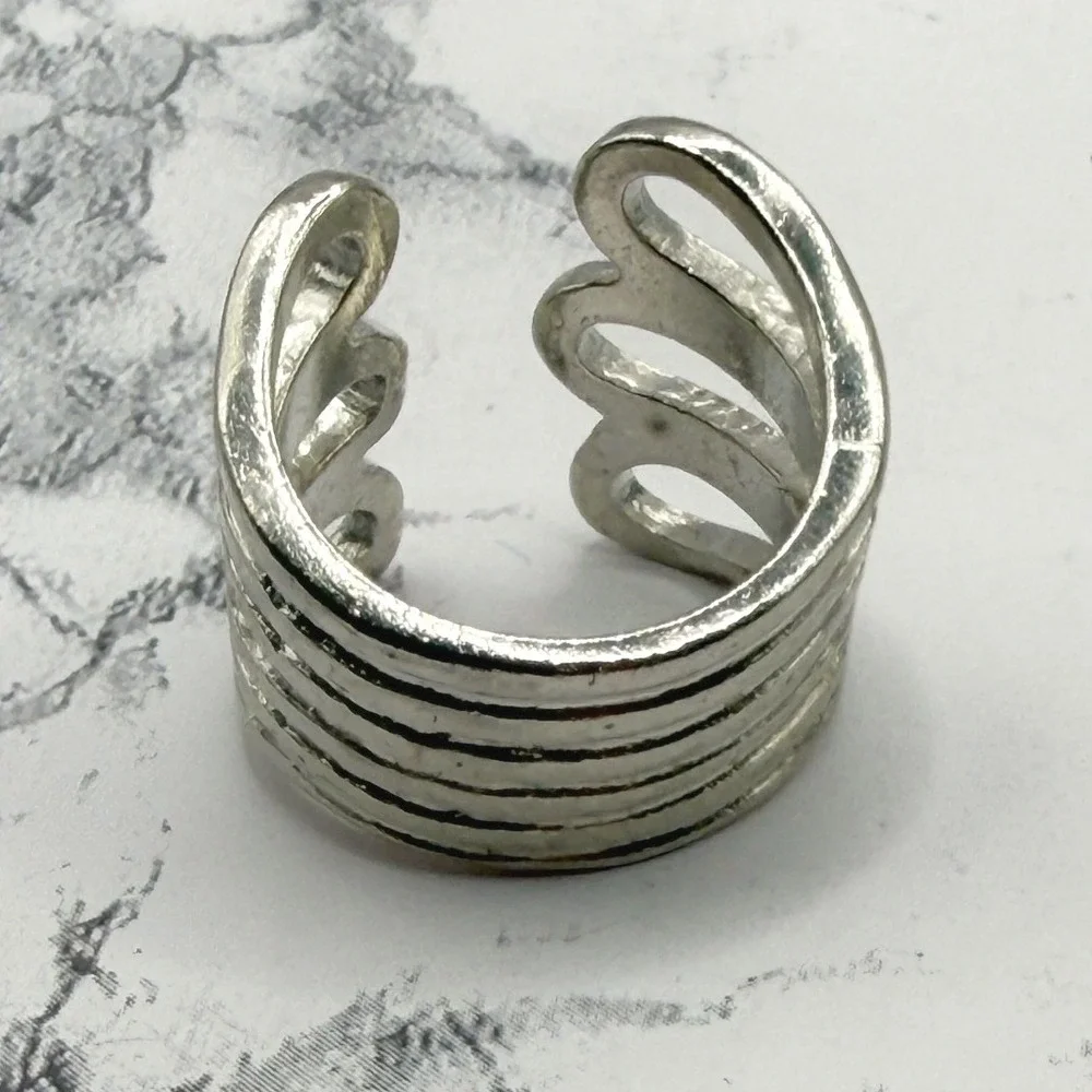 Silver Tone Loop Ring Size 8 Multi Band Open Design Minimalist‎ Ring